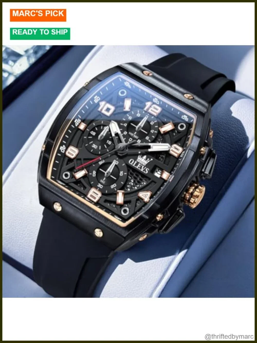 Men's Luxury Square Chronograph Quartz Watch Rubber Strap
